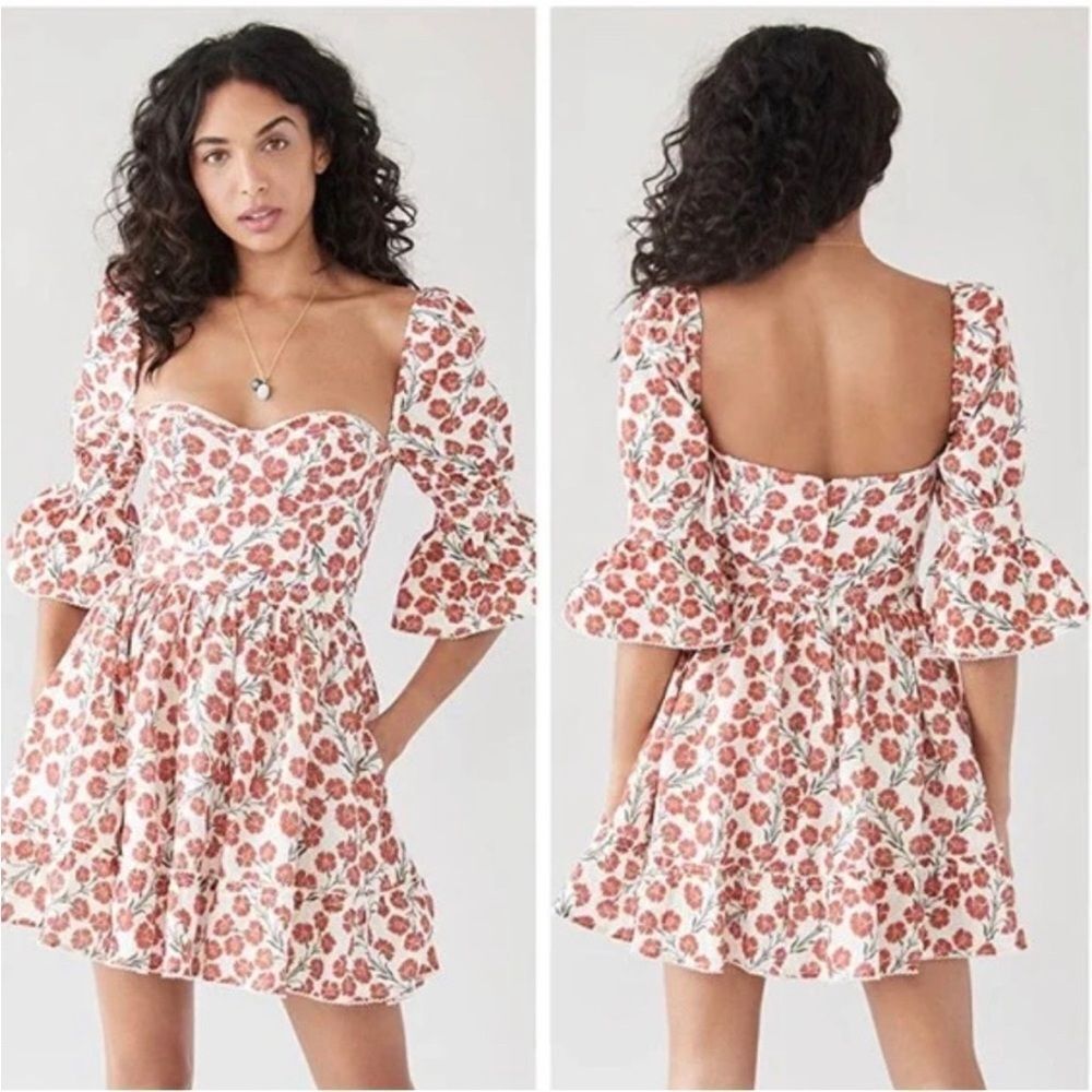 Agua by Agua Bendita Red Floral Backless Dress, L